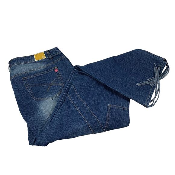 Old Skool Jeans Womens Plus Sz 22 Drawstring Side Bottom Blue‎ Denim Zip Pockets - Picture 14 of 14